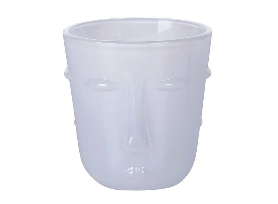 12 Wassergläser 300 ml aus Glas mit weißem Gesichtsdekor - Gesichtsbehandlung Viadurini