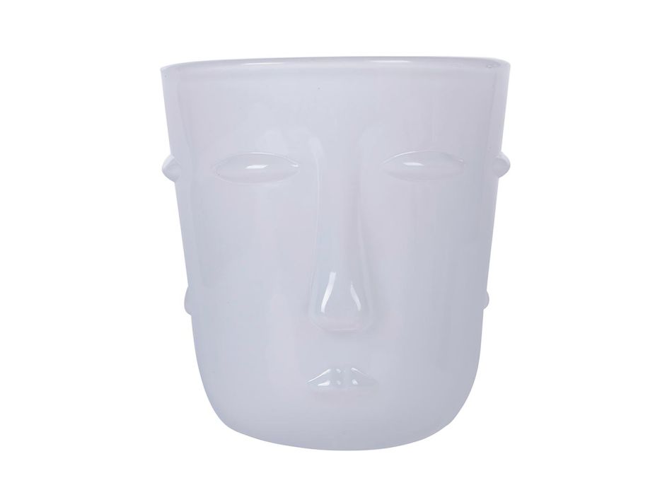 12 Wassergläser 300 ml aus Glas mit weißem Gesichtsdekor - Gesichtsbehandlung Viadurini