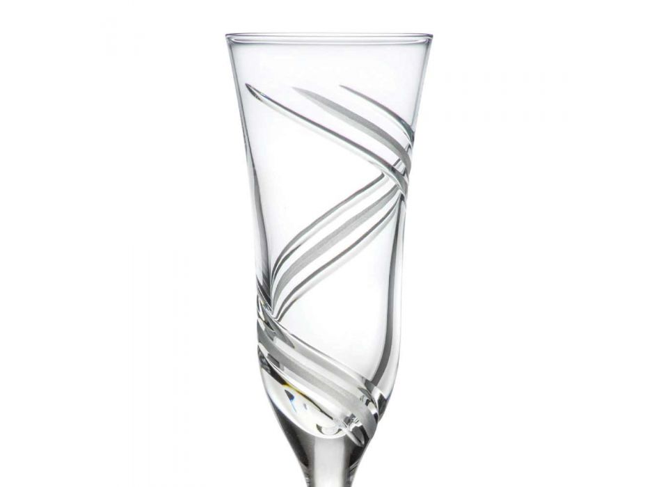 12 Champagnerflötengläser aus innovativ verziertem ökologischem Kristall - Zyklon Viadurini