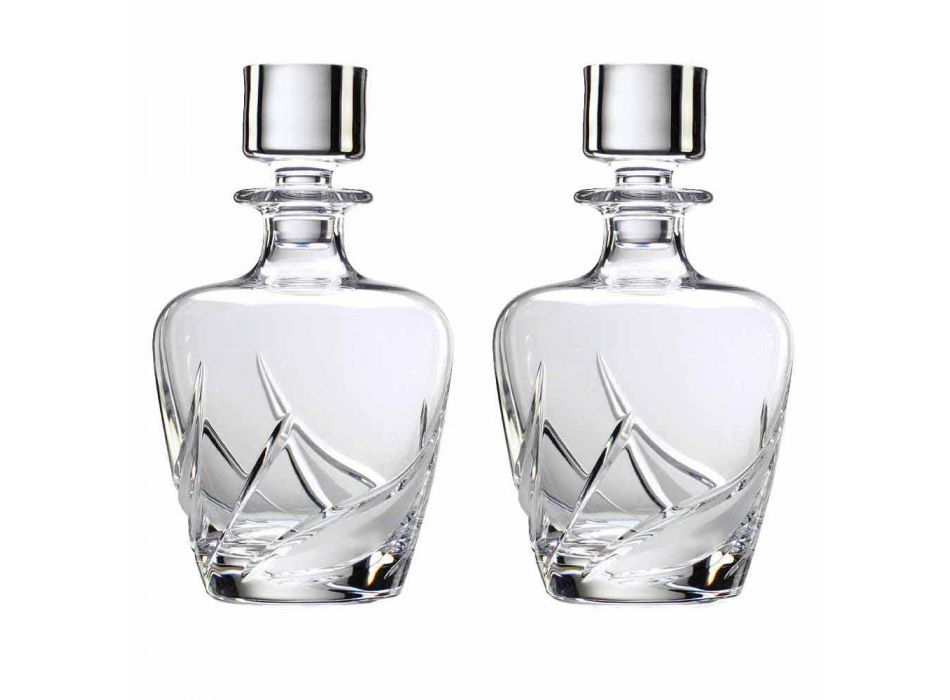 2 Kristall-Whiskyflaschen mit luxuriöser verzierter Designkappe - Advent Viadurini