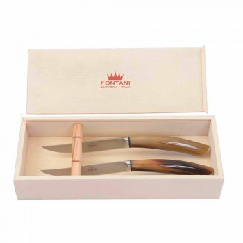 2 Steakmesser mit Griff aus Ochsenhorn oder Holz Made in Italy - Marino