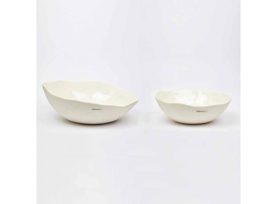2 Salatschüsseln aus weißem Porzellan Einzigartige Stücke italienischen Designs - Arciconcreto Viadurini