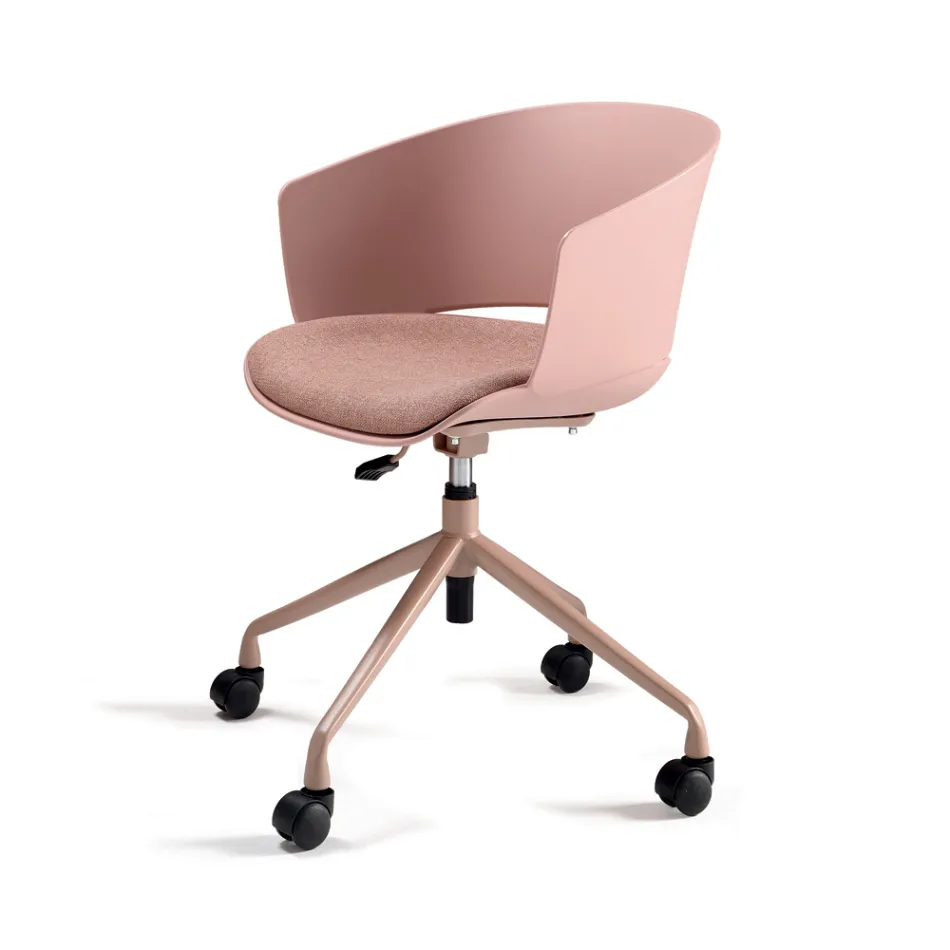 2 um 180° drehbare Sessel mit stoffbezogenem Sitz aus Polypropylen - Renza Viadurini