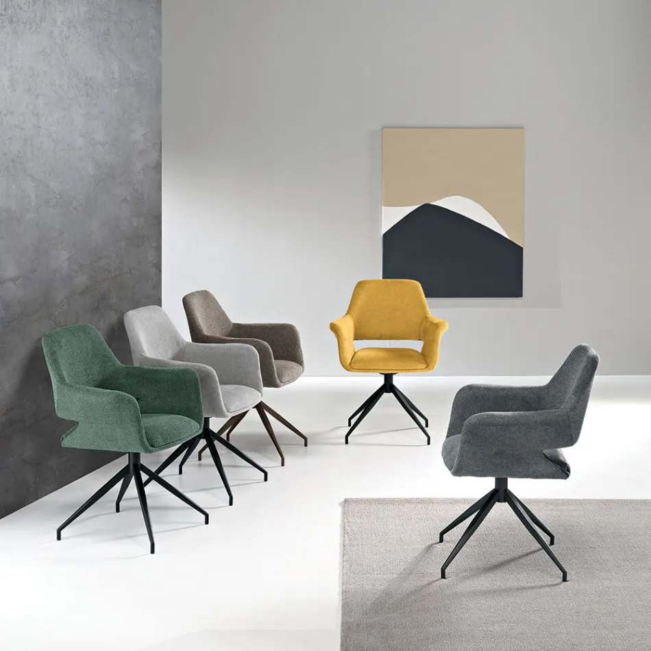 2 um 180° drehbare Sessel mit Stoffbezug und Metallgestell - Ivana Viadurini