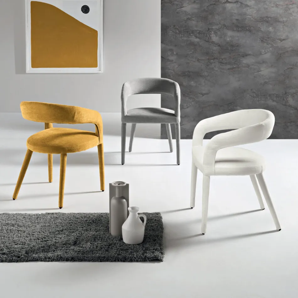 2 gepolsterte Sessel mit Bouclé-Stoffbezug und bezogenem Gestell - Domenica Viadurini