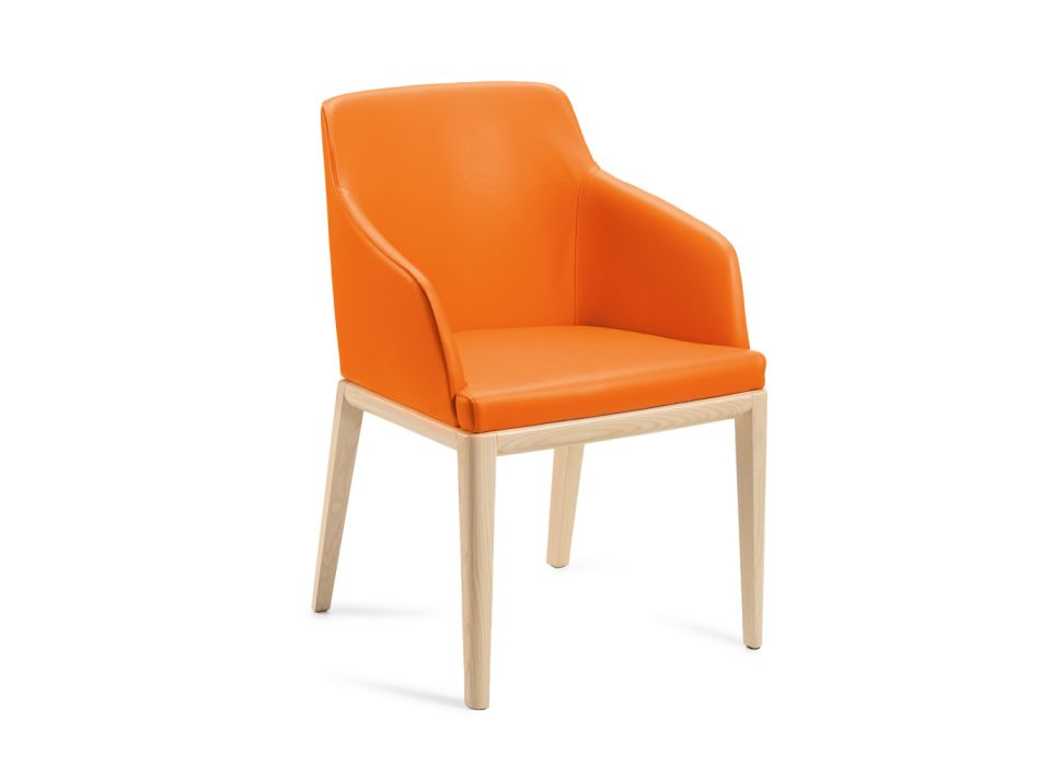 2 Sessel aus orangefarbenem Kunstleder und Beinen aus Eschenholz, hergestellt in Italien – Spiegel Viadurini