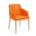 2 Sessel aus orangefarbenem Kunstleder und Beinen aus Eschenholz, hergestellt in Italien – Spiegel