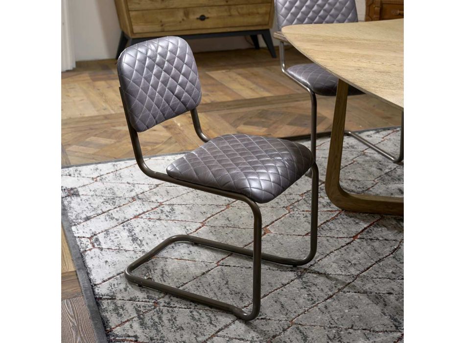 2 Stühle mit optionalen Armlehnen aus echtem Leder und Metallstruktur - Aktentasche Viadurini