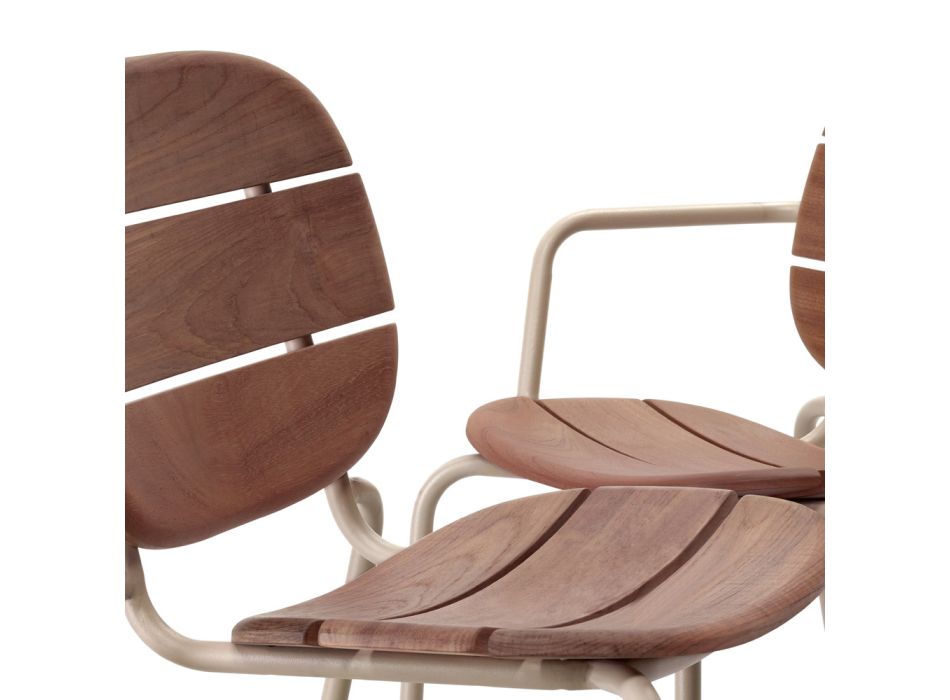 2 Gartenstühle aus Stahl und Sapelli-Mahagoni, hergestellt in Italien – Sisiwood Viadurini