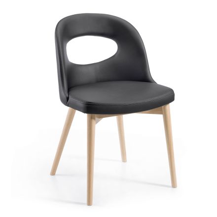 2 Stühle aus schwarzem Kunstleder und Beinen aus Eschenholz, hergestellt in Italien – Cupcake Viadurini