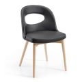 2 Stühle aus schwarzem Kunstleder und Beinen aus Eschenholz, hergestellt in Italien – Cupcake