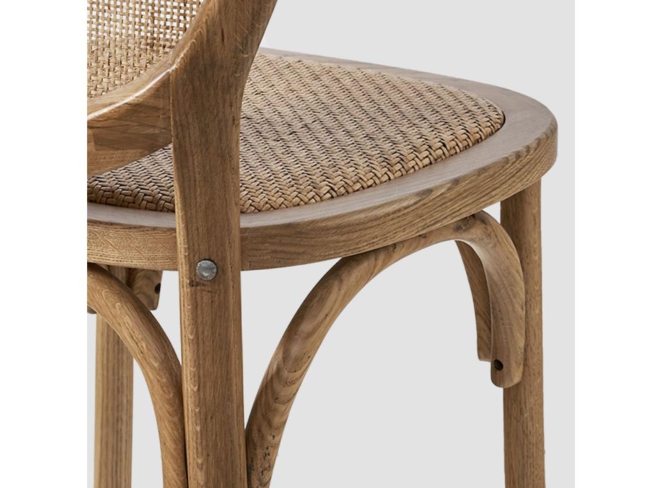 2 Holzstühle mit geflochtener Sitzfläche und Rückenlehne – Pappe Viadurini