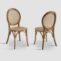 2 Holzstühle mit geflochtener Sitzfläche und Rückenlehne – Pappe