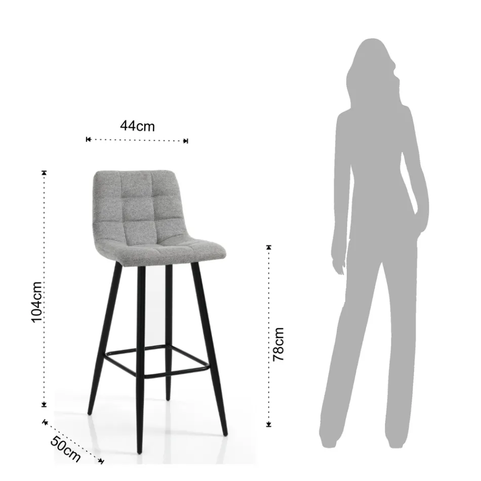 2 Hocker aus hellgrauem Stoff und Metall – Kupfer Viadurini