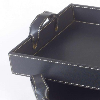 2 Design-Tabletts aus schwarzem Leder 41x28x5cm und 45x32x6cm Anastasia