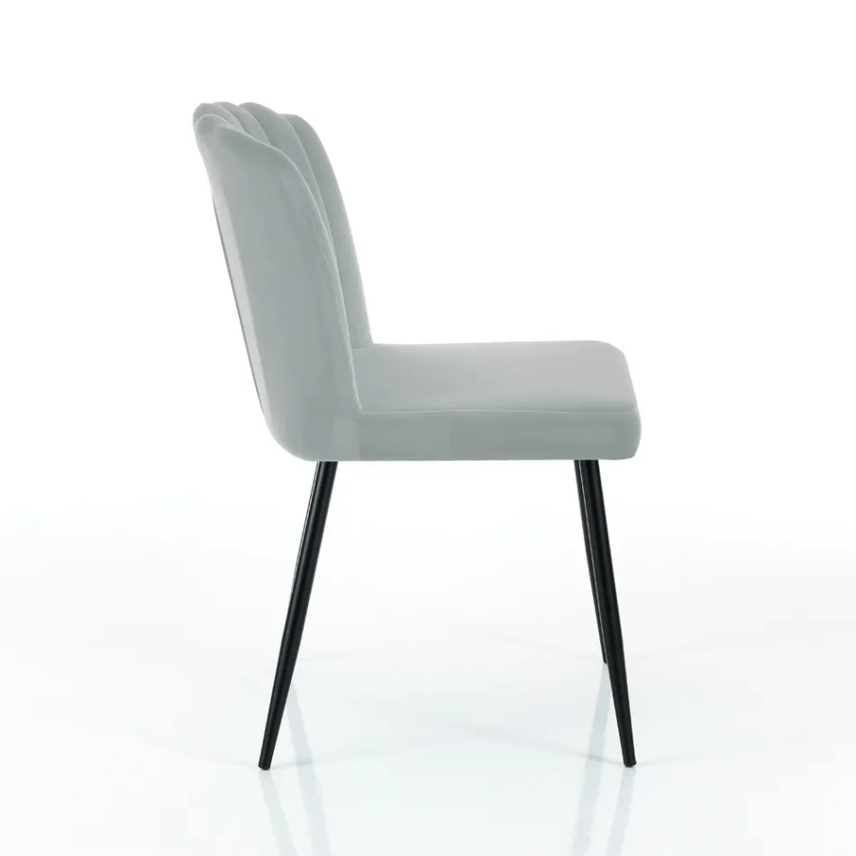 4 Stühle aus grauem Mikrofaserstoff mit Samteffekt – Aprikose Viadurini