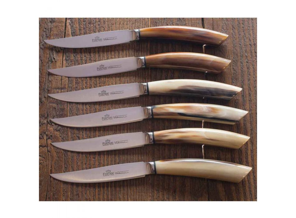 6 handwerkliche Küchenmesser mit Ochsenhorngriff Made in Italy - Marine