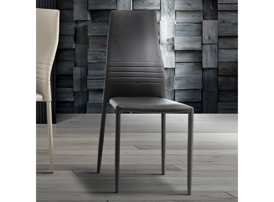 6 stapelbare Stühle aus farbigem Öko-Leder Modernes Design für Wohnzimmer - Merida
