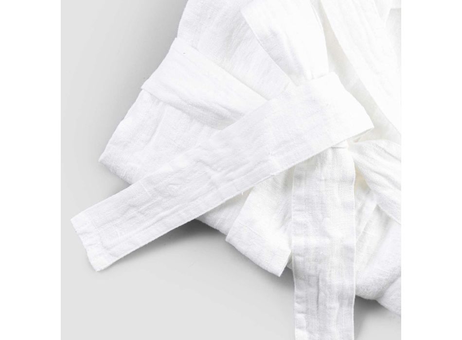 Italienischer luxuriöser weißer Bademantel aus schwerem Leinen mit Kapuze – Palace Viadurini