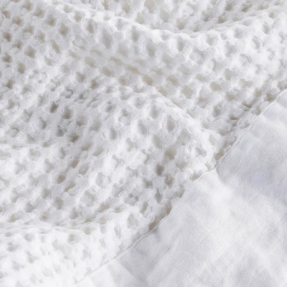 Bademantel mit Kapuze und Leinenrüsche aus Baumwollwabenmuster – Plüsch Viadurini