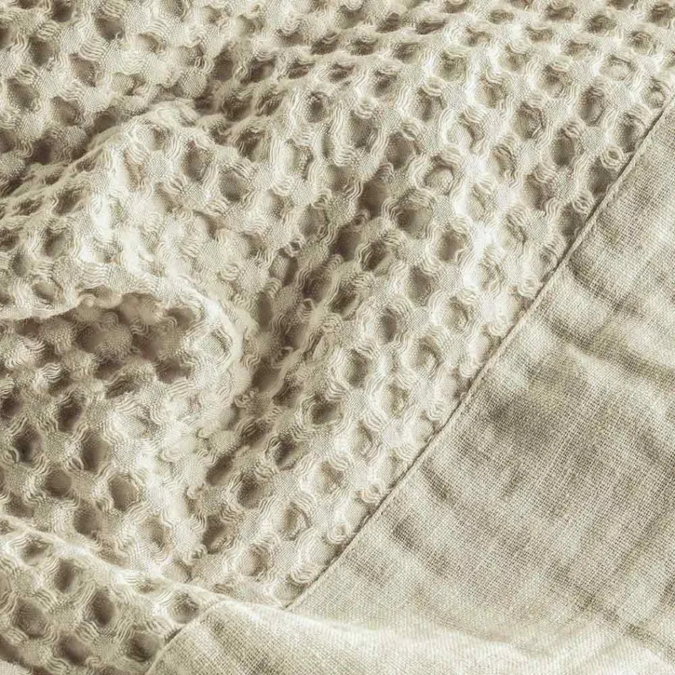 Bademantel mit Kapuze und Leinenrüsche aus Baumwollwabenmuster – Plüsch Viadurini