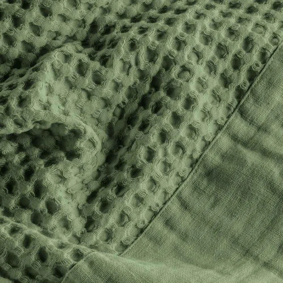 Bademantel mit Kapuze und Leinenrüsche aus Baumwollwabenmuster – Plüsch Viadurini