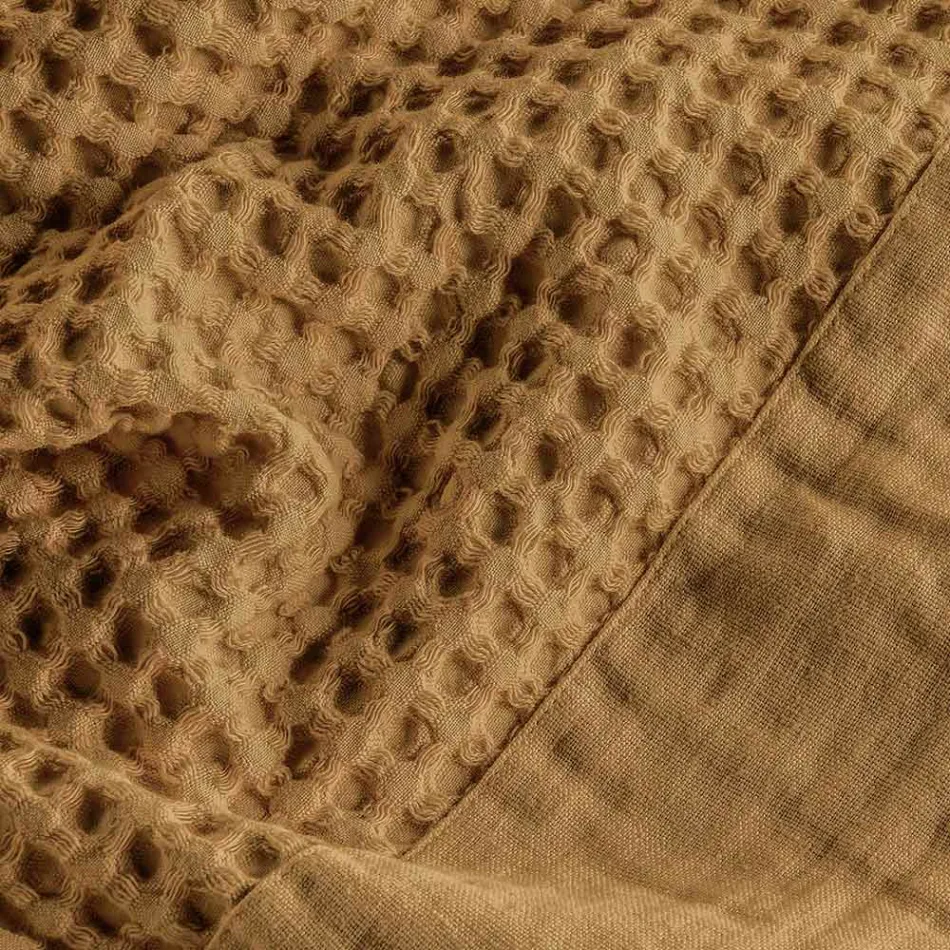 Bademantel mit Kapuze und Leinenrüsche aus Baumwollwabenmuster – Plüsch Viadurini