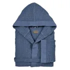 Bademantel mit Kapuze und Leinenrüsche aus Baumwollwabenmuster – Plüsch Viadurini