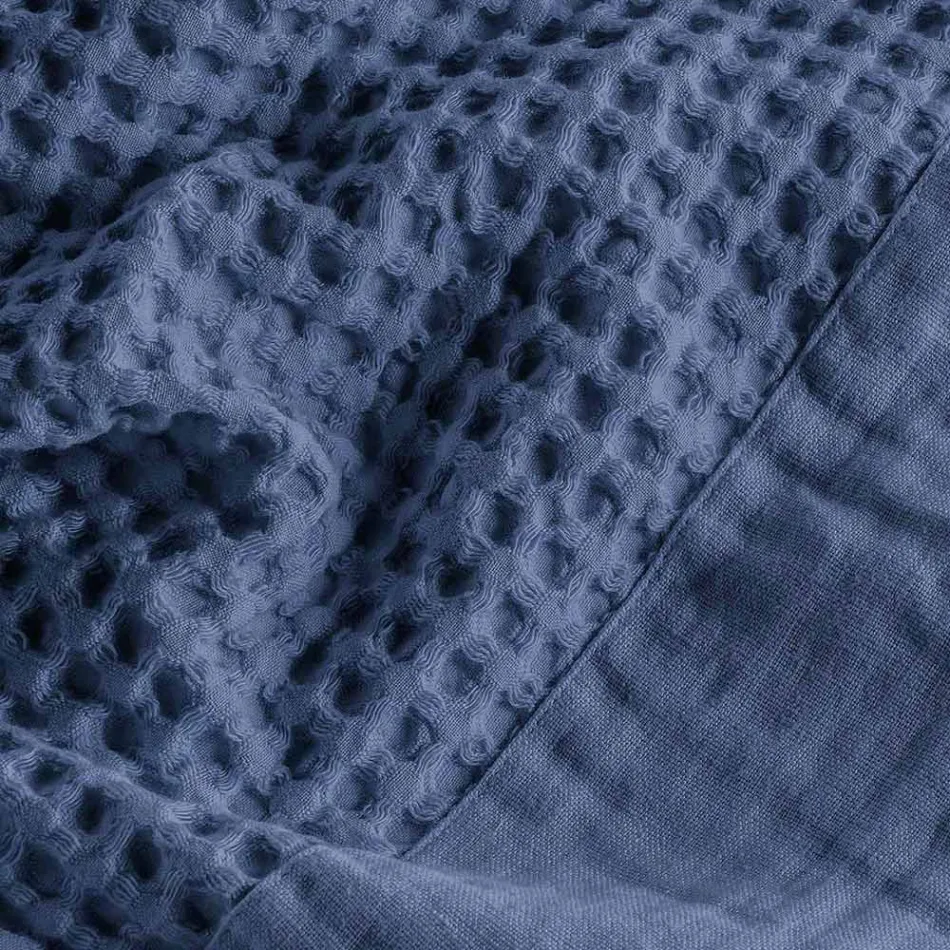 Bademantel mit Kapuze und Leinenrüsche aus Baumwollwabenmuster – Plüsch Viadurini