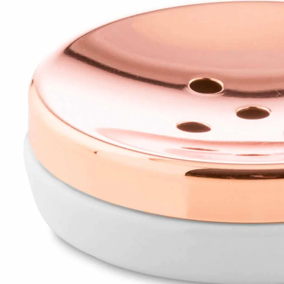 Freistehende Badaccessoires aus weißem Porzellan mit Kupferdetails - Scampia Viadurini