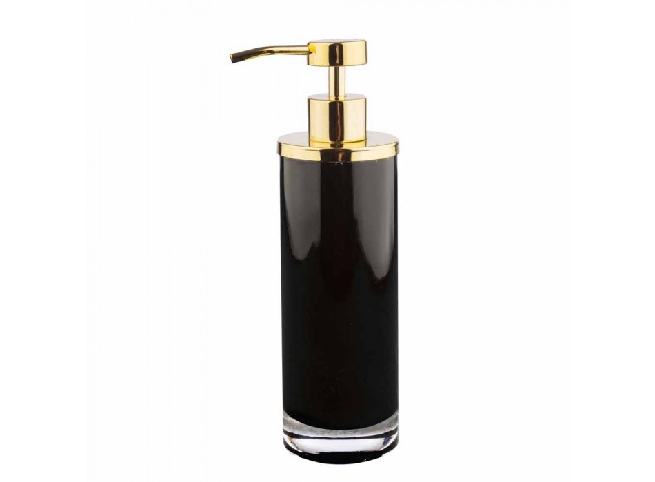 Freistehende Badezimmeraccessoires aus schwarzem Glas und glänzendem goldenem Metall - Schwarz Viadurini