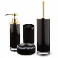 Freistehende Badezimmeraccessoires aus schwarzem Glas und glänzendem goldenem Metall - Schwarz