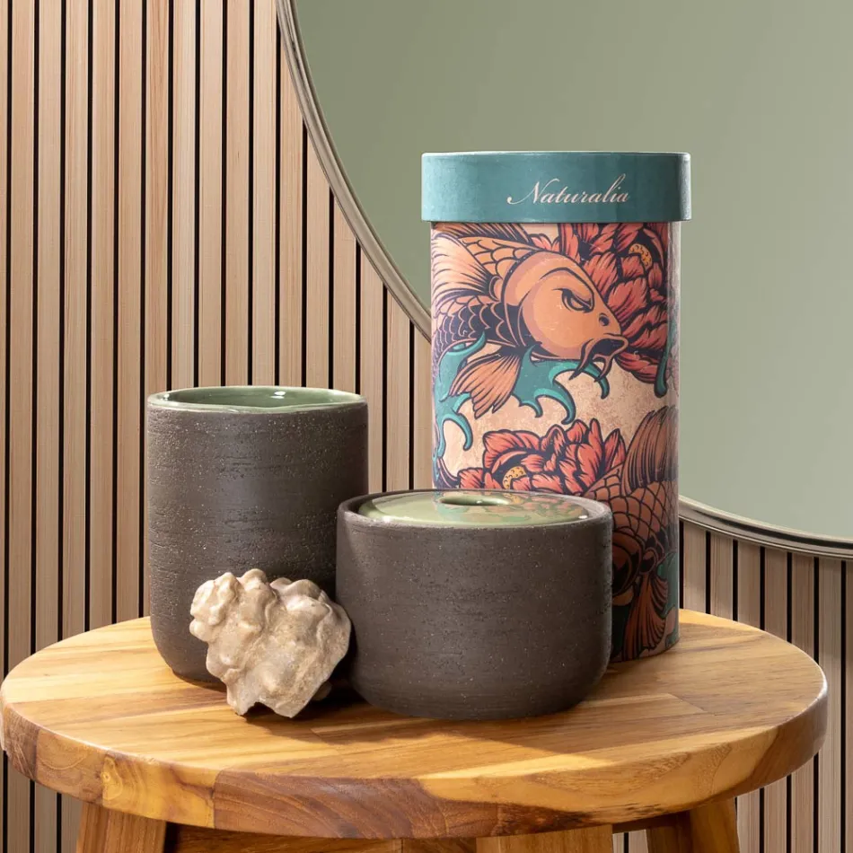 Grüne Badezimmeraccessoires aus feuerfestem Ton Made in Italy - Antonella Viadurini