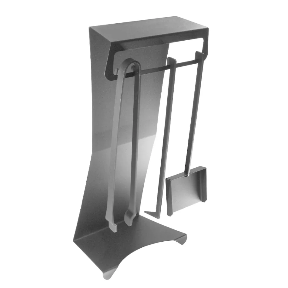 Kaminzubehör aus lackiertem Stahl Made in Italy 3 Stück - Virgil Viadurini