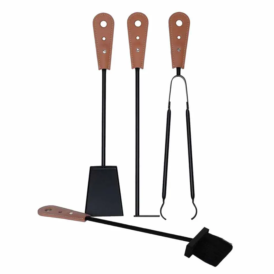 Kaminzubehör mit Nilar Lederhaltern, modernes Design Viadurini