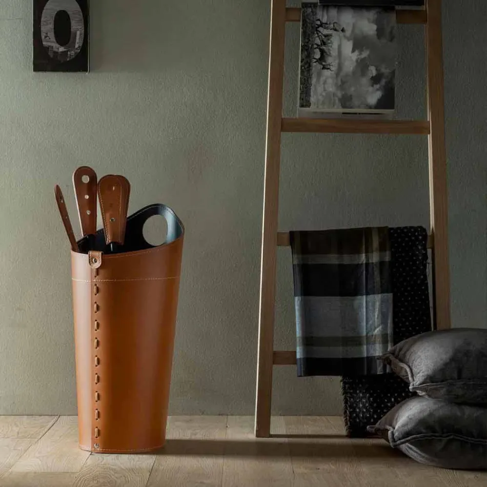 Kaminzubehör mit Nilar Lederhaltern, modernes Design Viadurini