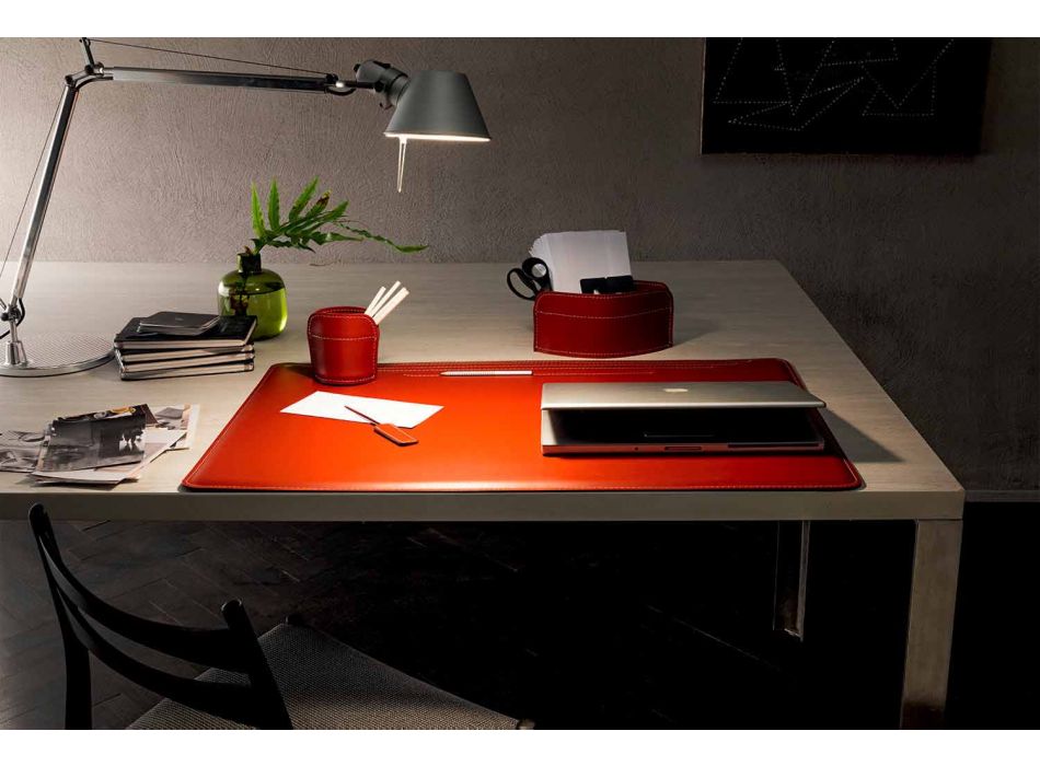 4-teiliges Schreibtischzubehör aus regeneriertem Leder Made in Italy - Ebe Viadurini