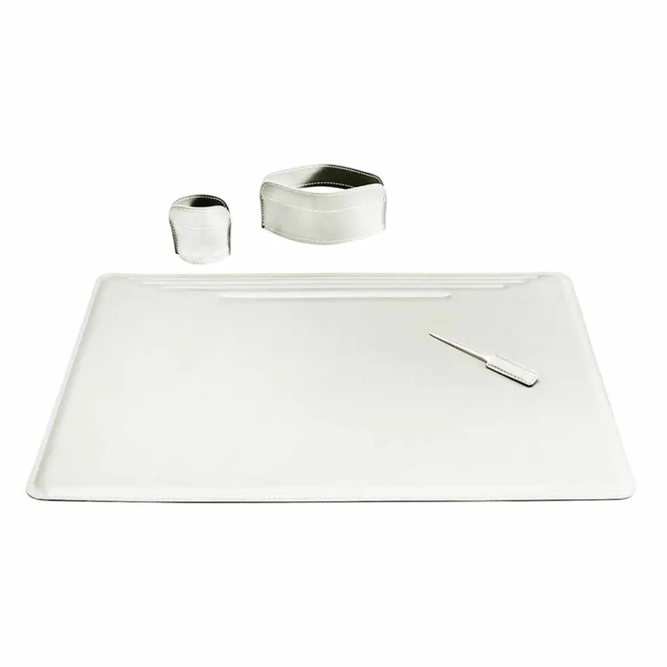 4-teiliges Schreibtischzubehör aus regeneriertem Leder Made in Italy - Ebe Viadurini