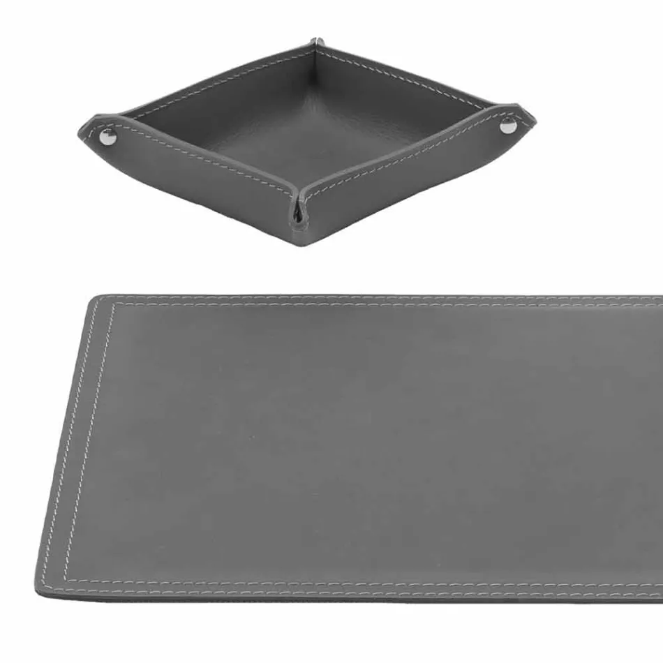 Zubehör 4-teiliger Schreibtisch aus regeneriertem Leder Made in Italy - Ascanio Viadurini