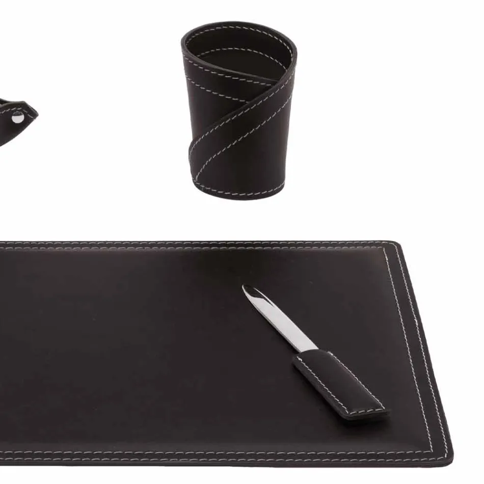 Zubehör 4-teiliger Schreibtisch aus regeneriertem Leder Made in Italy - Ascanio Viadurini