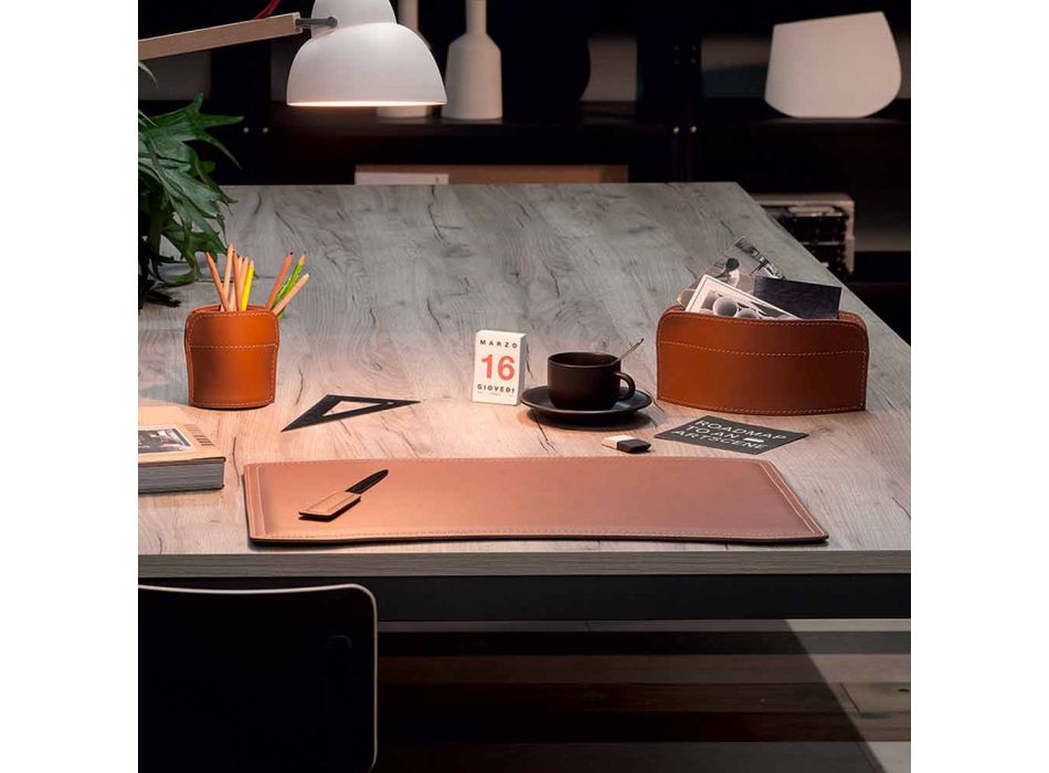 Zubehör 4 Stück Schreibtisch aus regeneriertem Leder Made in Italy - Brando Viadurini
