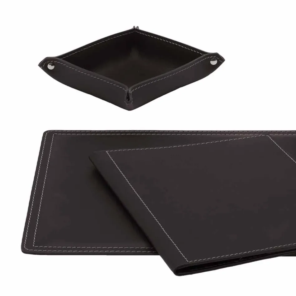 Zubehör 5-teiliger Schreibtisch aus regeneriertem Leder Made in Italy - Ascanio Viadurini