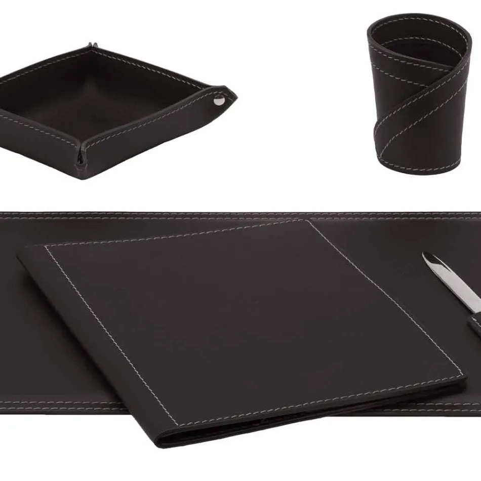 Zubehör 5-teiliger Schreibtisch aus regeneriertem Leder Made in Italy - Ascanio Viadurini
