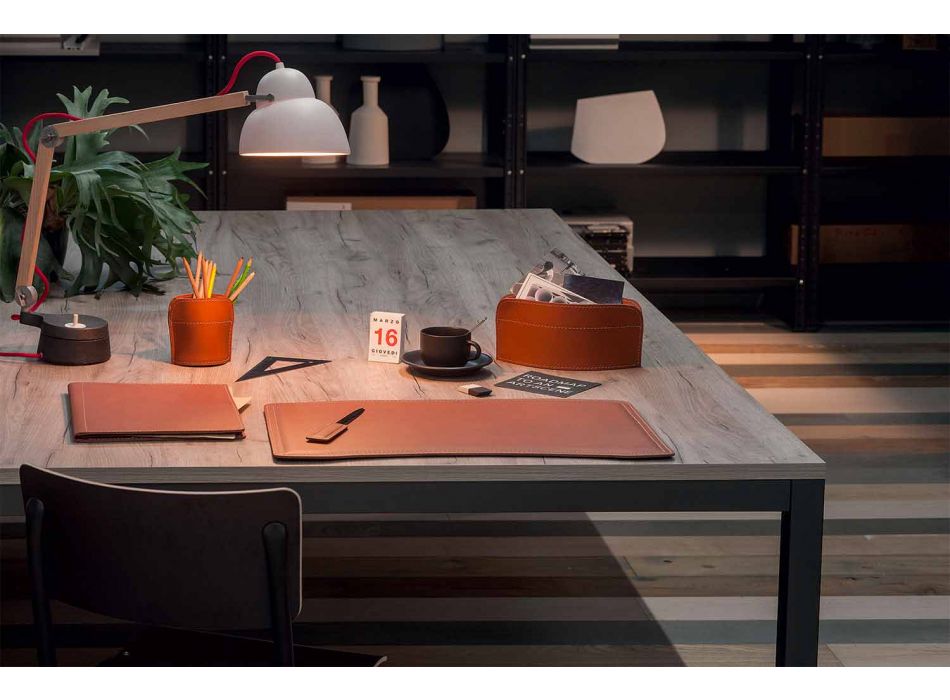 Zubehör 5-teiliger Schreibtisch aus regeneriertem Leder Made in Italy - Brando Viadurini