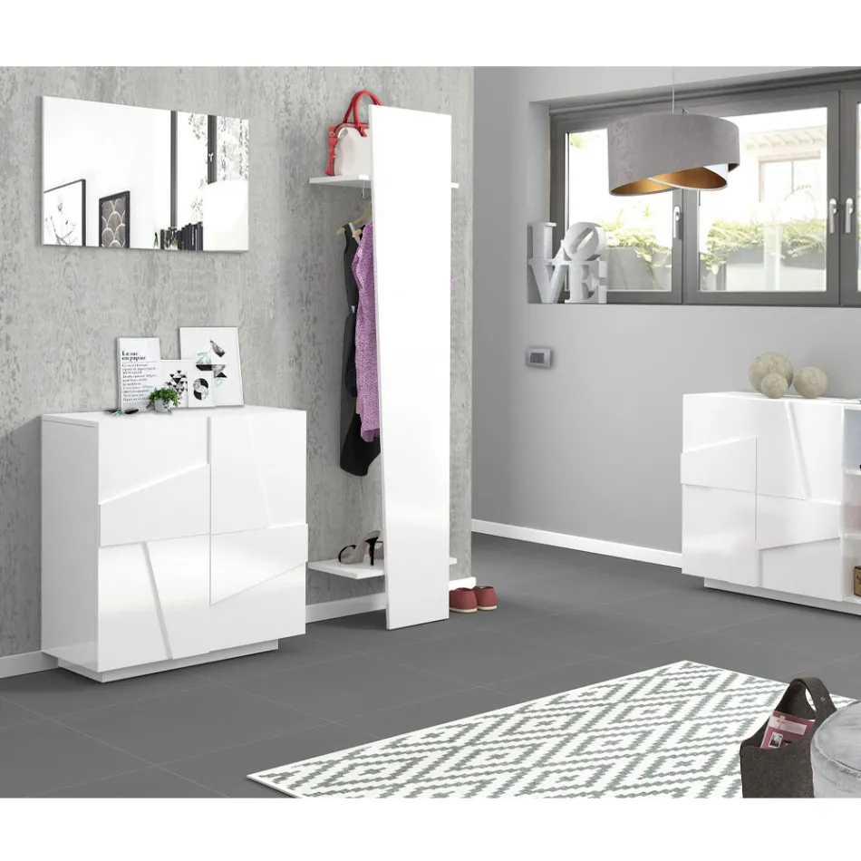 Design-Garderobe für den Eingangsbereich aus weißem Holz, Schiefer oder Beton - Fjona Viadurini