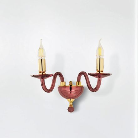 Klassische 2-Licht-Wandlampe aus handgefertigtem italienischem Glas und goldenem Metall - Oliver Viadurini