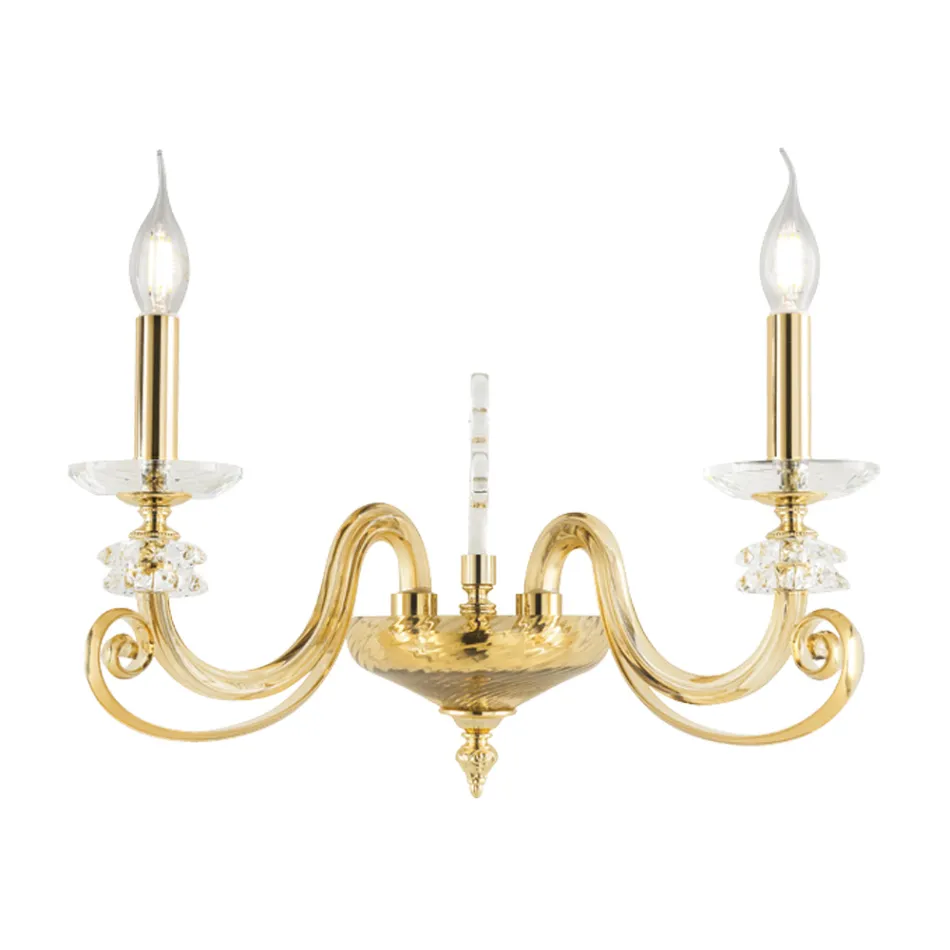 Wandleuchte mit 2 Lichtern aus mundgeblasenem Glas und klassischem optischem Luxuskristall - Cassea Viadurini