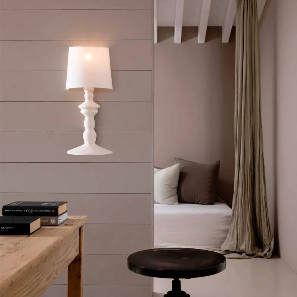 Wandleuchte aus lackierbarer Keramik und Lampenschirm aus weißem Leinen - Cadabra Viadurini