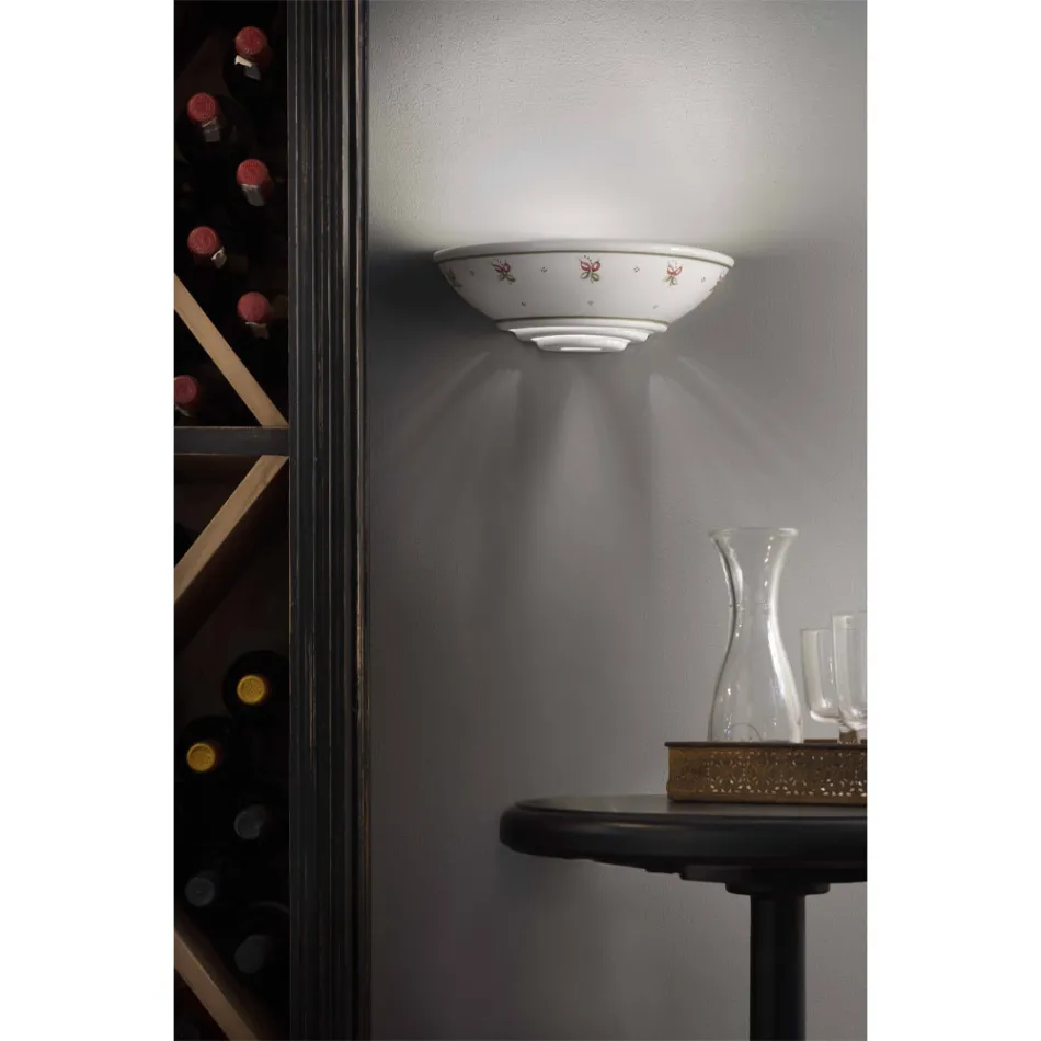 Halbmond-Wandleuchte aus Keramik, handbemalt, floral - Triest Viadurini