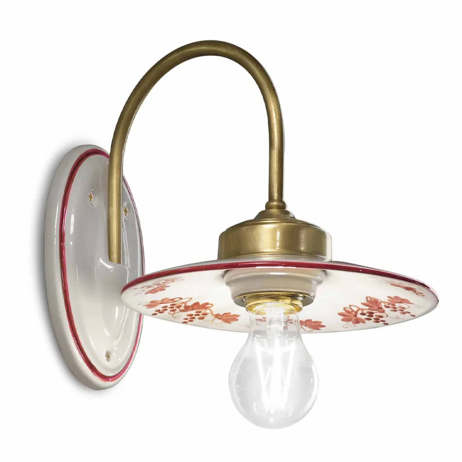 Wandleuchte im Vintage-Design aus Eisen und handbemalter Keramik - Asti Viadurini